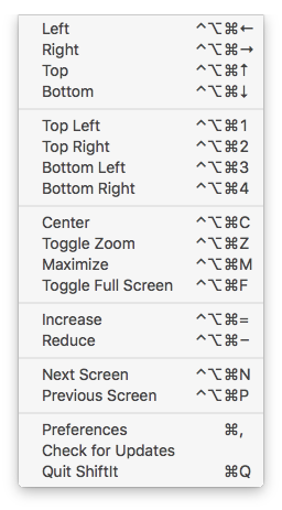 ShiftIt Default Shortcut Keys