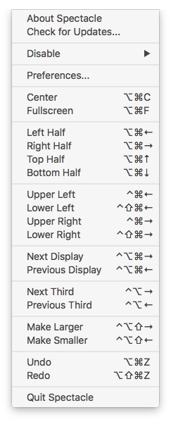 Spectacle Default Shortcut Keys
